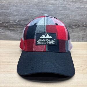 Eddie Bauer Hat Cap Strap Back Red Black Buffalo Check Plaid Flannel Outdoor NWT